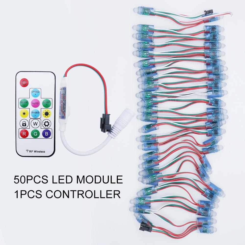 50pcs 12mm WS2811 Full Color LED Pixel Light Module DC 5V input IP68 waterproof 2811 IC LED Module christmas Light: 50pcs with remote