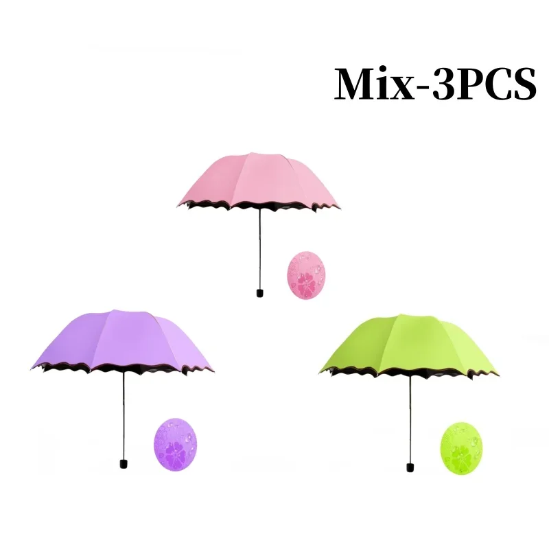 Paraguas para incubar agua, marco de sombrilla de mano, paraguas de viaje para lluvia, protección UV de 3 pliegues, paraguas que cambia de Color: Verde claro