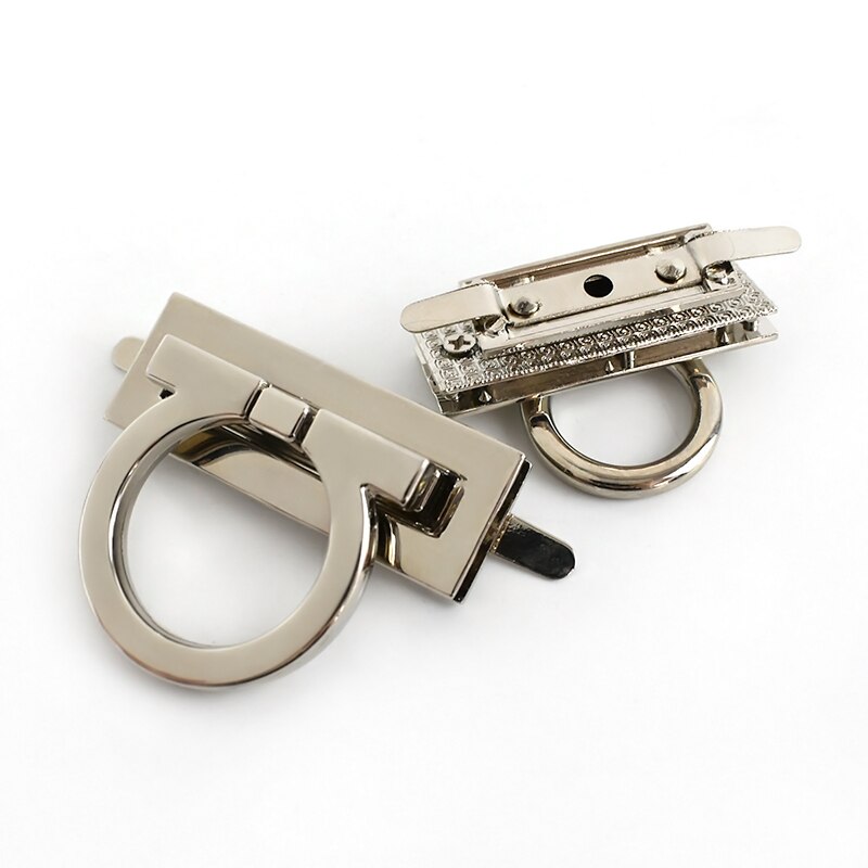 Meetee 2/4Pcs Metal Clasp Turn Twist Lock Handbag Rectangle Closure Decor Buckles DIY Bag Leather Craft Hardware Accessories: 45x17mm-4Pcs / Silver