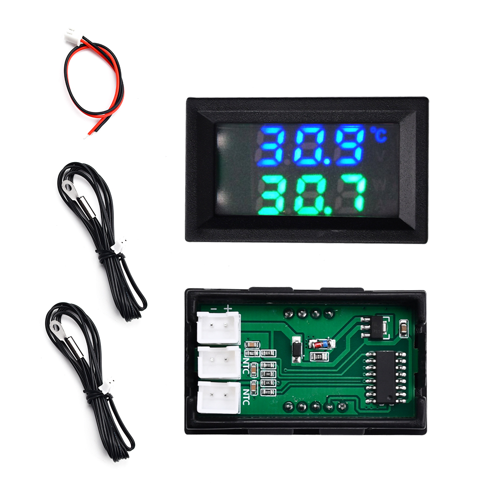 DC 4-30V 5V 12V 24V LED-display Dubbele digitale temperatuursensor Enkele spanning Dubbele thermometer met NTC 10K 3950 sondekabel: Grey