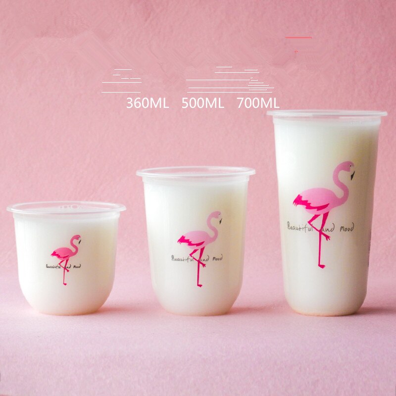 50pcs 95 kaliber U vorm creatieve leuke wegwerp sapkop transparante melk thee plastic bekers koud drankje verpakking cups met deksel