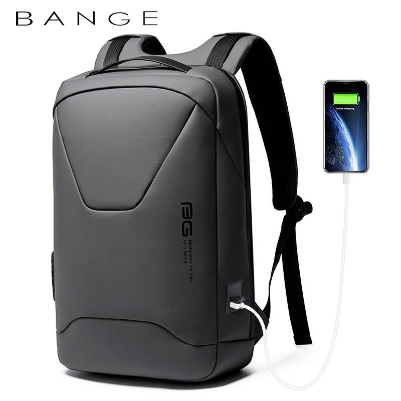Bange herren-laptop-rucksack, diebstahlsicher, wasserdicht, 15.6 zoll, alltags-, arbeits-, business-rucksack, schulrucksack, mochila für männer: Grau