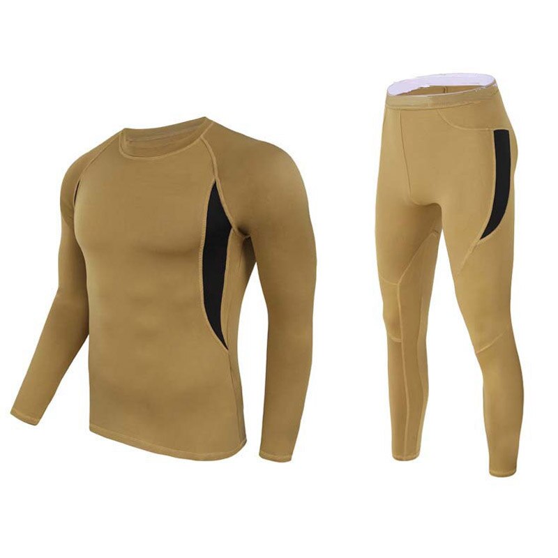 Top thermisch ondergoed heren ondergoed sets compressie fleece zweet snel drogend thermo ondergoed herenkleding: Zand / S