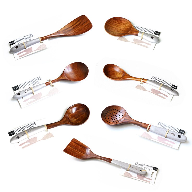 Retro Wood Cooking Utensils Set Heat Resistant Kitchen Non-Stick Cooking Utensils Baking Tools for Tableware Household