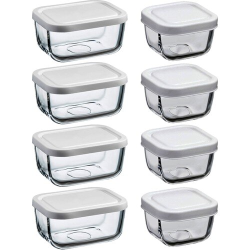 Pasabahce 8'Li Glas Lagerung Schüssel einstellen Frühstück Vakuum Lagerung Kasten P53223B & 2 Xp53733B 305