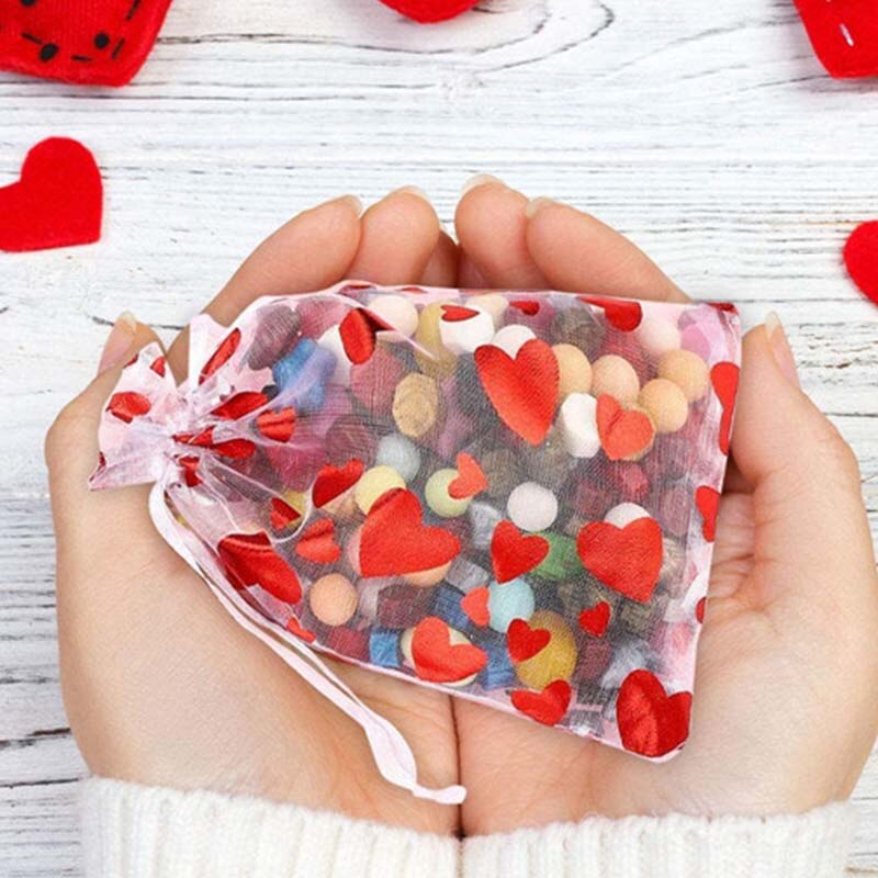 10Pcs Organza Candy Bags Drawable Chocolate Bag For Wedding Party Goodie Packing Favors Pouch Valentines Day Party Storage
