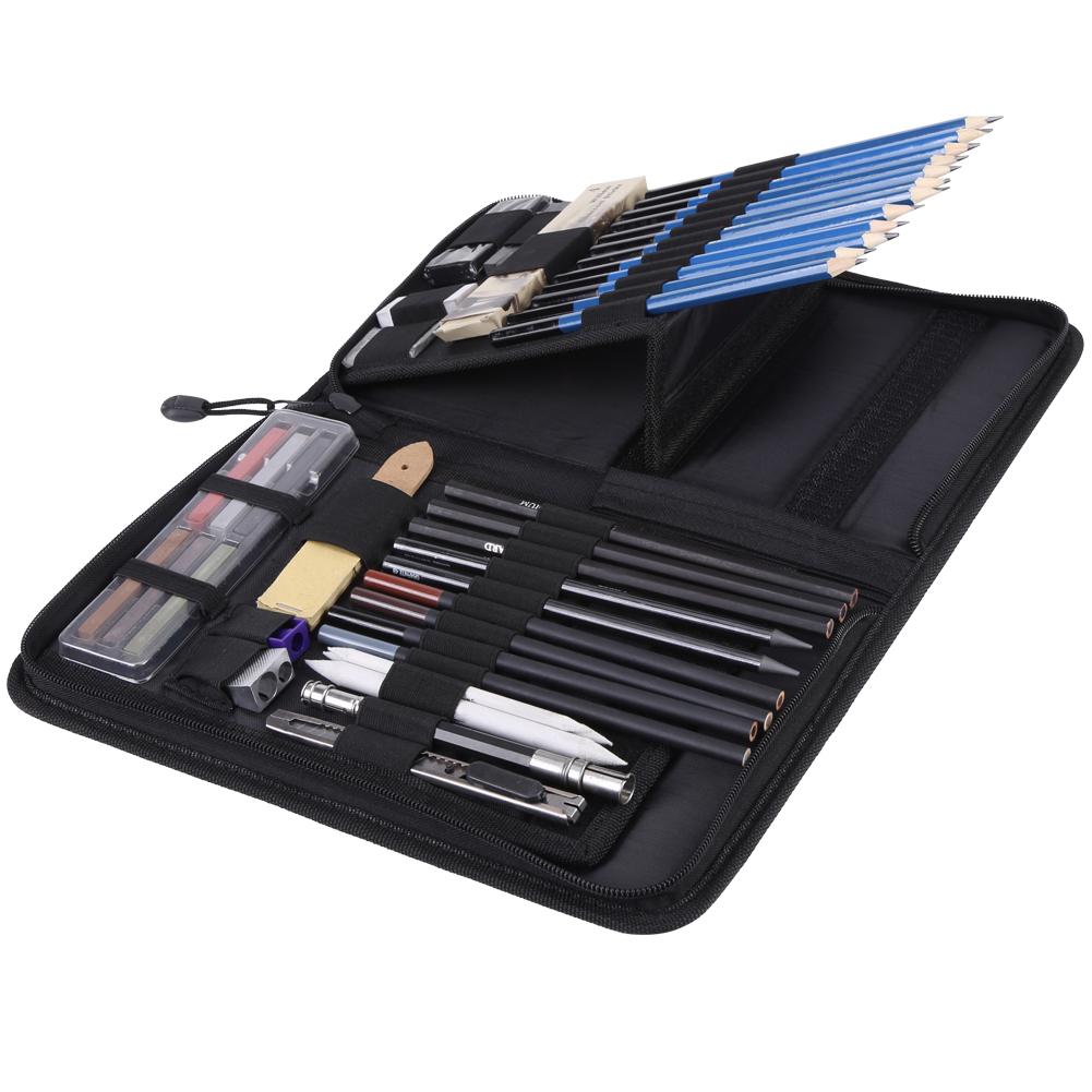 Kit de lápices de dibujo para bocetos, bolsa de transporte, conjunto de herramientas de pintura de arte , estudiante negro para dibujar bocetos y escribir, 48 Uds.