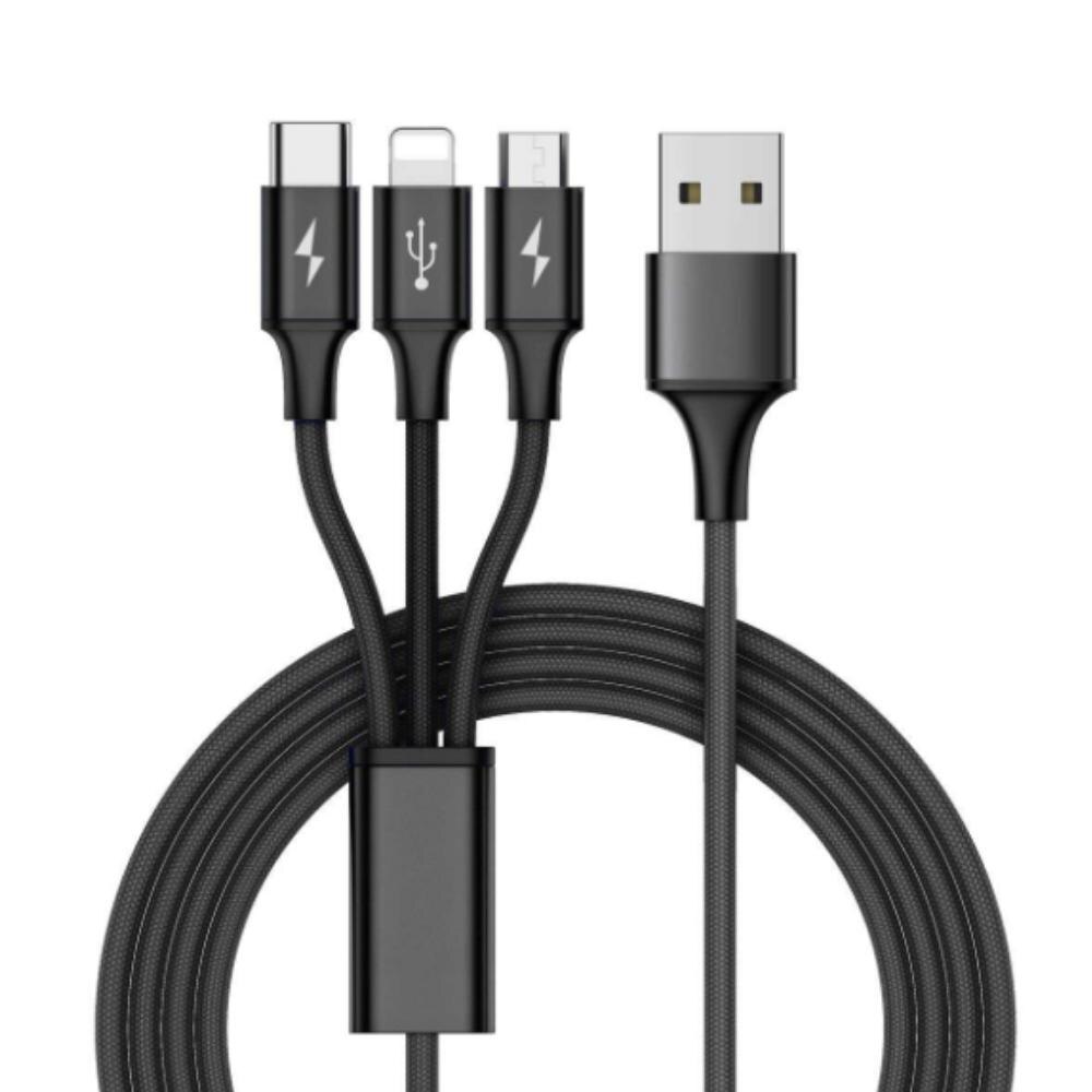 Kuulee Fast USB Charging Cable Universal 3 in 1 Multi Function Cell Phone Cord Charger: black
