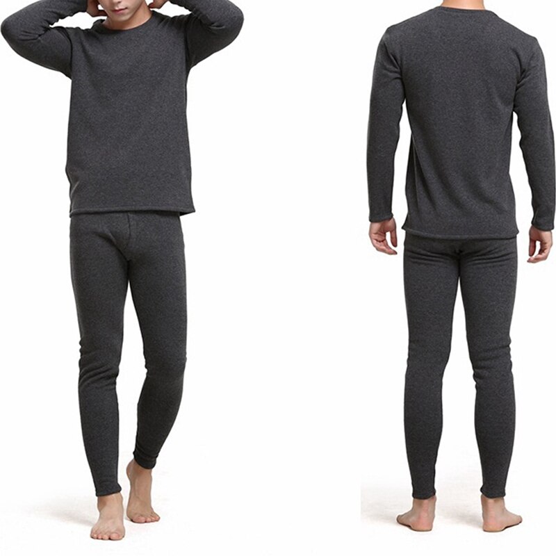 GAOKE Winter Round Neck Warm Long Set For Men Ultra-Soft Solid Color Thin Thermal Underwear Plus Size L-3XL: Dark Grey / XXXL