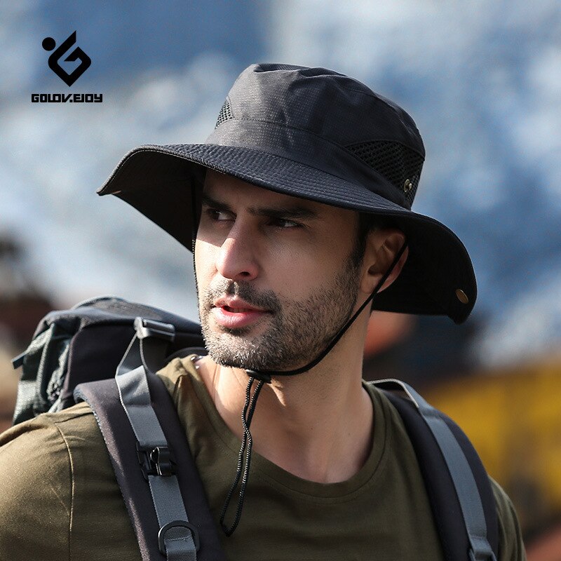 Bucket Hat Man Outdoor Cowboy Hat Sunscreen UV Protection Breathable Fishing Sunshade Camping Hiking Big Brim Fisherman Cap