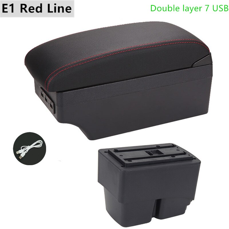 Armrest Box for Ford Fiesta Kaptur Leather Arm Rest Center Console Storage USB Car Accessory: E1 Red Line