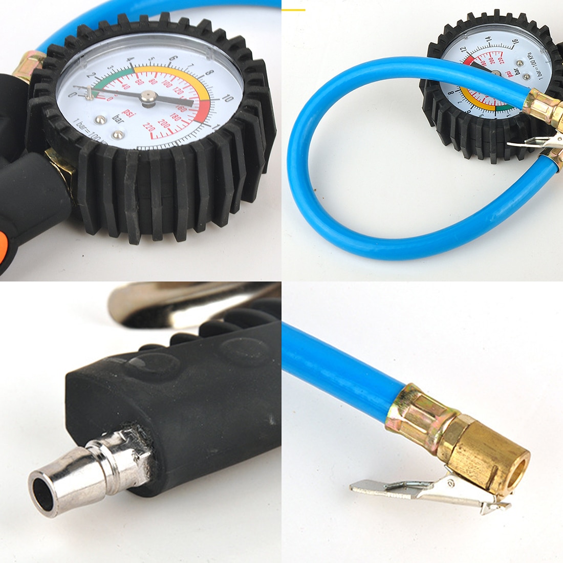 Monitor de presión de neumáticos de 0 a 220 PSI y 0-16Bar, inflador de neumáticos de coche y camión con medidor de Dial