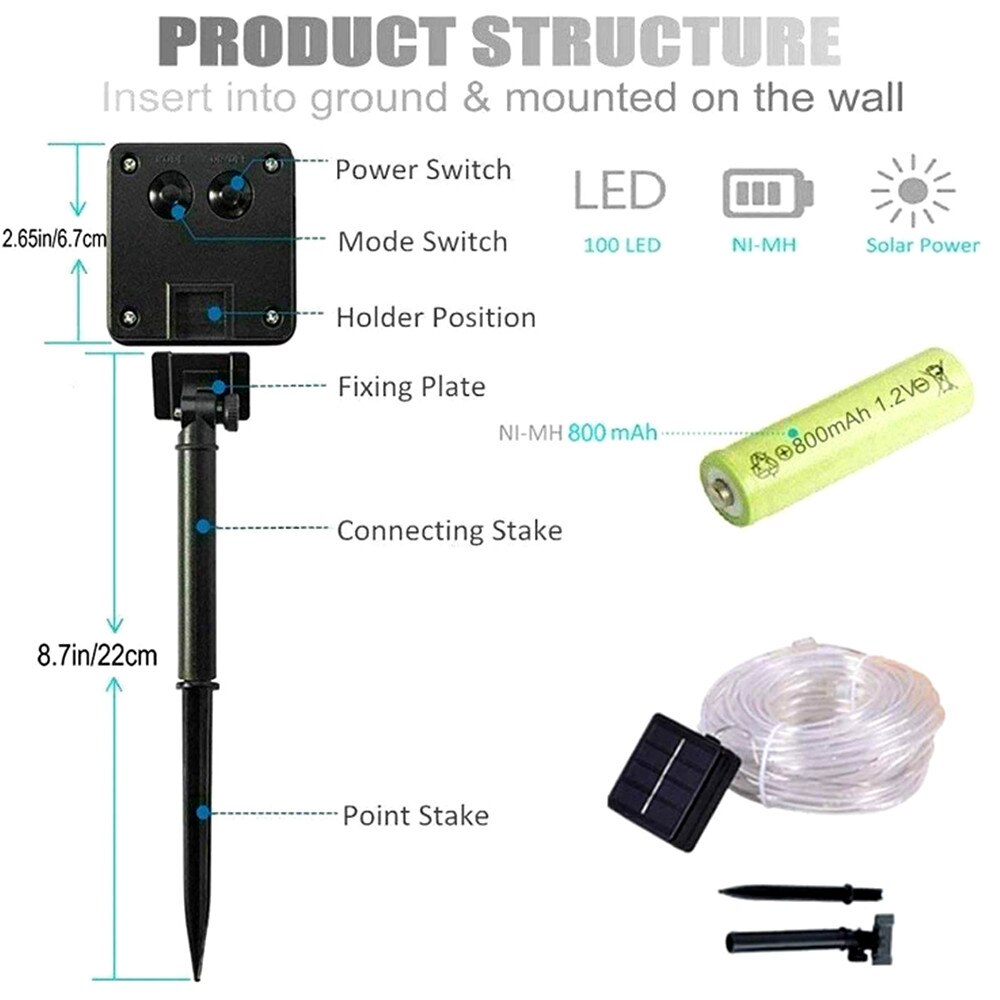 Led trädgård gård solar lampa ljusslingor 7m/12m/22m/32m 300 led fairy julfest krans sol rep tube lamp light
