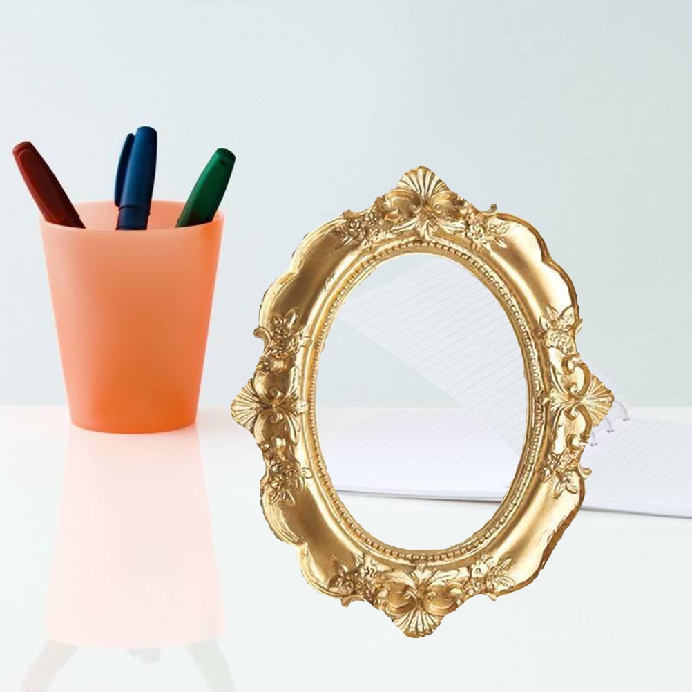 Retro Photo Frame Rectangle Resin Picture Frame Golden Mini Photo Frame Desktop Ornament Jewelry Display Frame For Bedroom