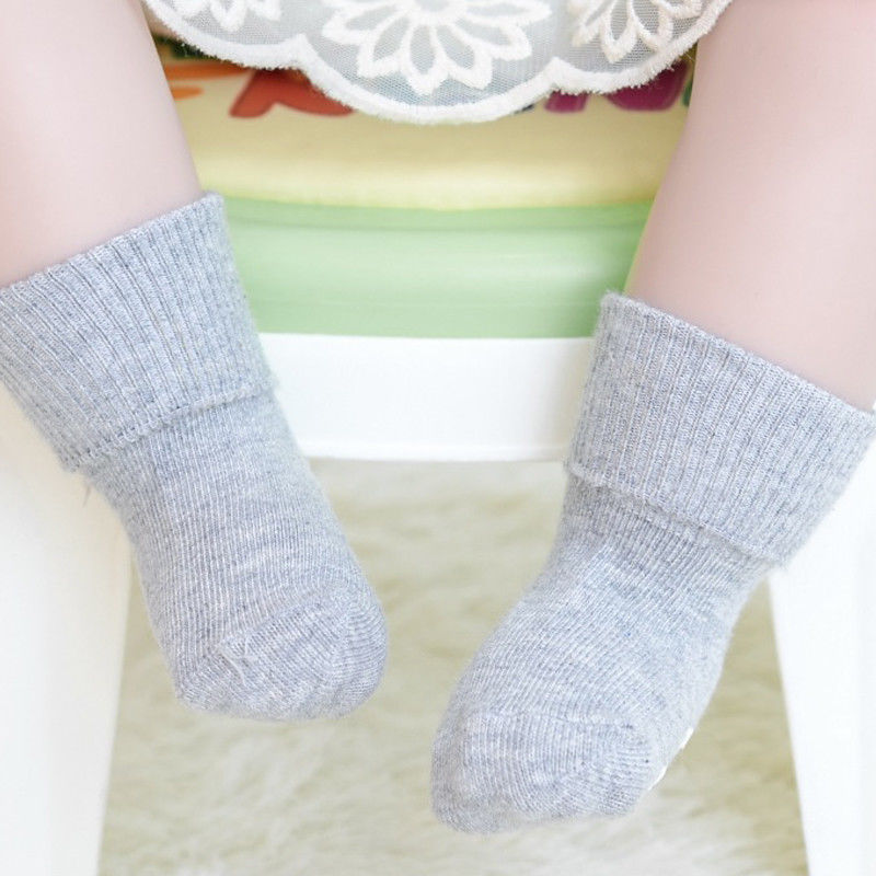 Lente herfst effen kleur baby peuter jongen zacht comfortabel ademend warme sokken katoen 0-6y jongen meisje geboren kinderen: Grijs 4 to 6