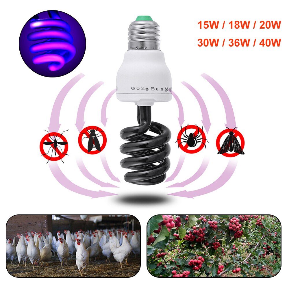 Bombillas UV negras de 13W-40W, luz ultravioleta E27, 220V, 12V, espiral BLB CFL, lámpara insecticida, luz fluorescente