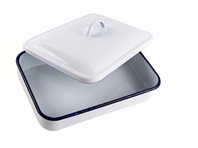 Enamel tray, white thickened enamel square plate, disinfection tray and laboratory tray. 2 pieces 1 / pack.