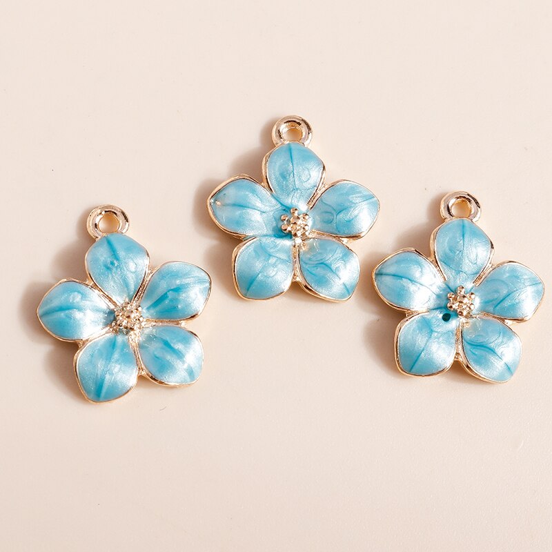 10 Uds. De bonitos dijes de flores esmaltadas de 17x15mm para la fabricación de joyas, bonitos dijes de Sakura, colgante, collar, llavero, accesorios de fabricación Diy