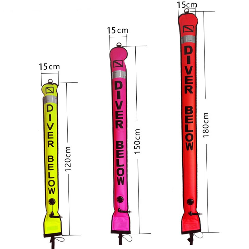 Scuba SMB Diving Surface Marker Buoy 4FT Visibility Signal Sausage with Valve Surface Safety Signal Tube Marker Buoy