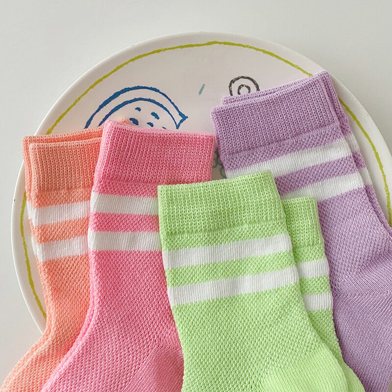 4 paia lotto bambini calzini alti al ginocchio bambini bambino ragazze ragazzo estate maglia di cotone carino per scuola calzino lungo accessori per bambini Kawaii