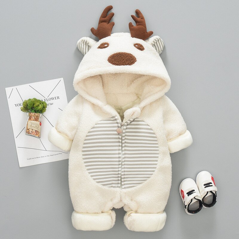 Pasgeboren Winter Bodysuit Overalls Chirstmas Kostuums Plus Fluwelen Dikker Warme Bovenkleding Jas Voor Peuter Baby Jongen Meisje Sneeuw Wear: WHITE / 90CM