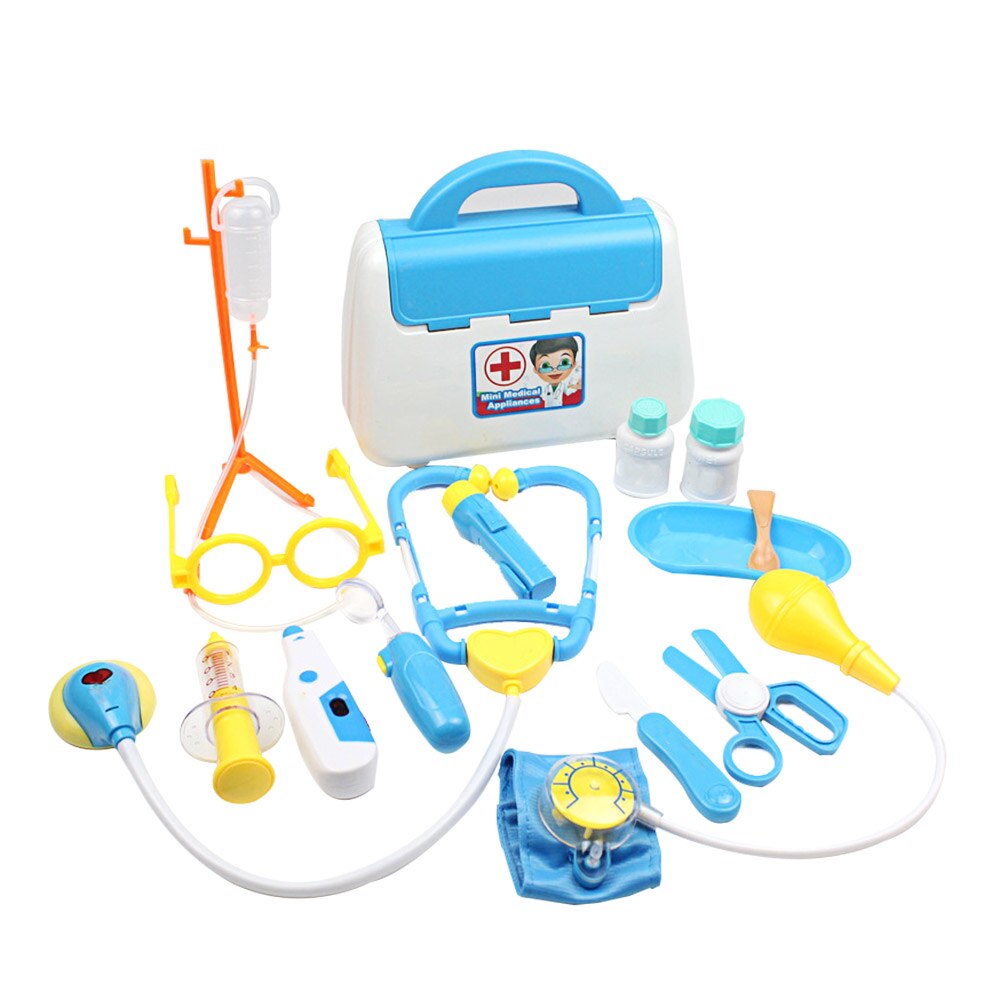 Conjunto de juguetes de médico para niños, Kit médico de simulación familiar, Maleta portátil, accesorios de medicina: Azul