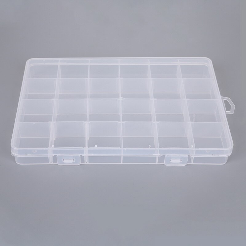 10/15/24 Slots Adjustable Plastic Storage Box Transparent Rectangle Case Organizer Boxes For Small Handmade Packing Jewelry: white 24 slots