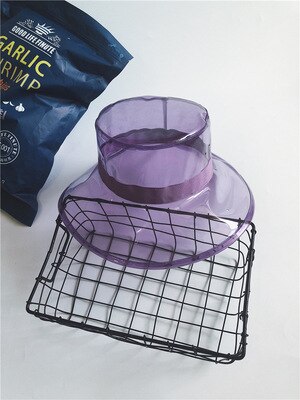Damhatt sommar regnbeständiga hattar mjuk plast klar huvudbonader solskyddshatt pvc transparent flerfärgad hatt: Lila