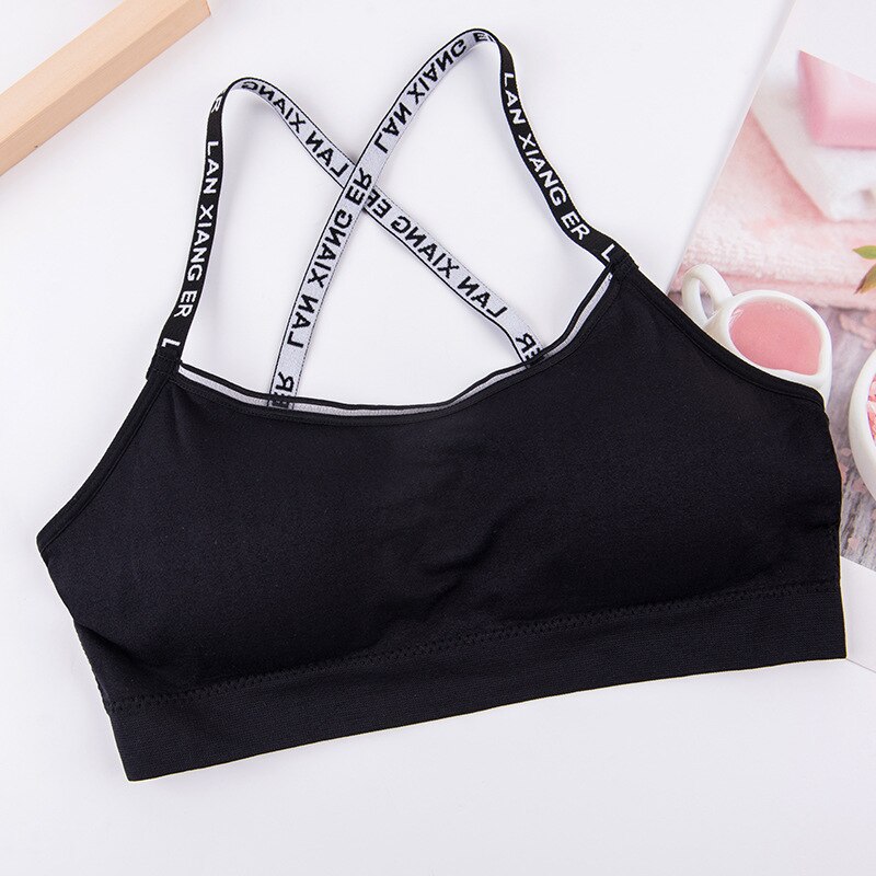 Sujetador deportivo con soporte medio para entrenamiento, correr, Fitness, Yoga, espalda cruzada, transpirable, cómodo, para mujer: Black