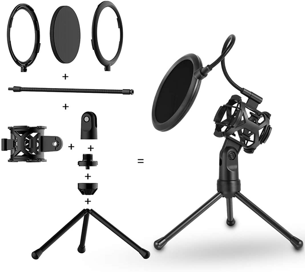 Foldable Tripod Desktop Microphone Stand Holder include Microphone clip Phone clip