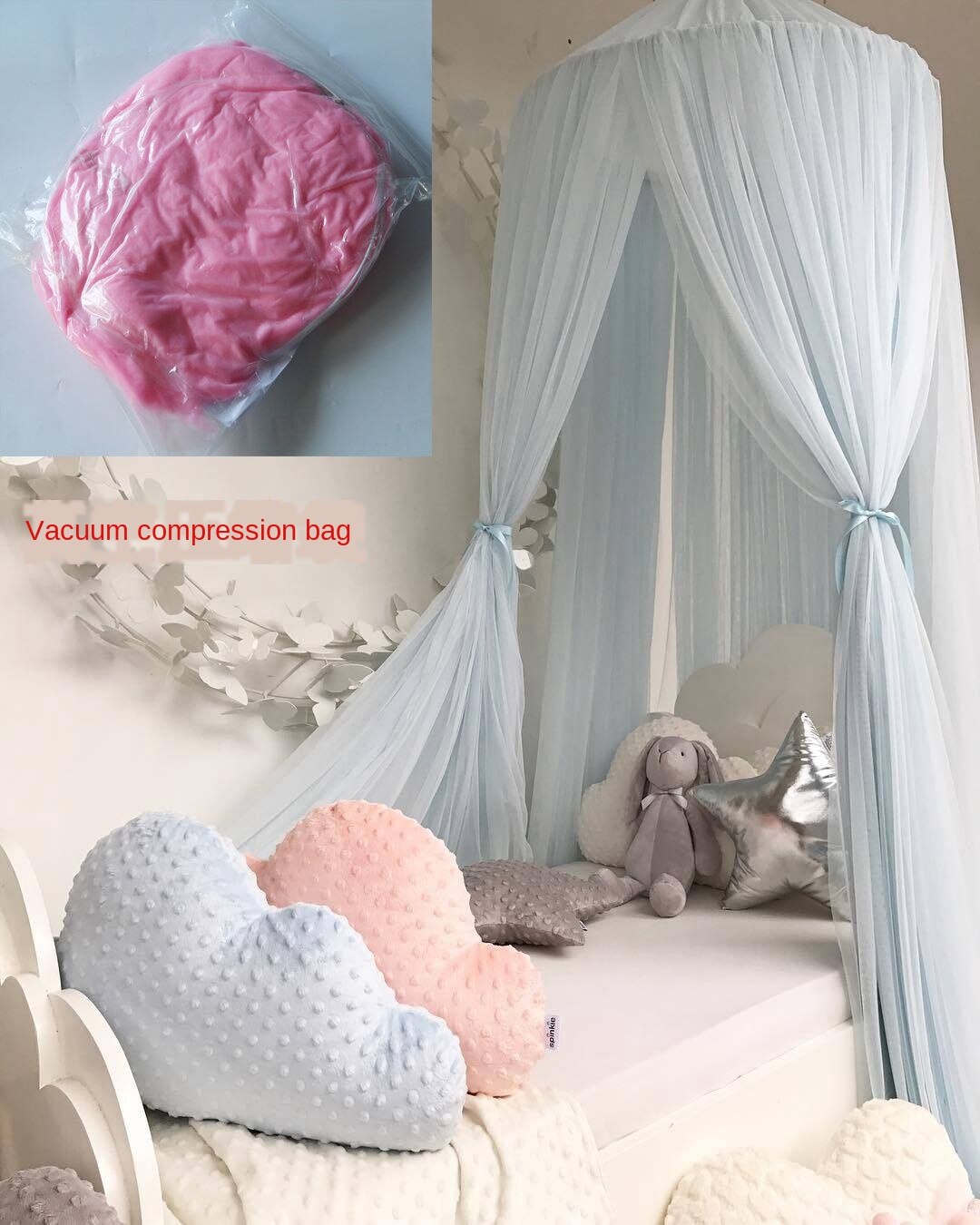 1pc Hängen Gebühr Prinzessin Moskito Netz Krone Runde Bildschirm Baldachin Insekten Bett Schleier Garten Camping Anti-Moskito freundlicher zimmer Deko: Blau mit Tasche