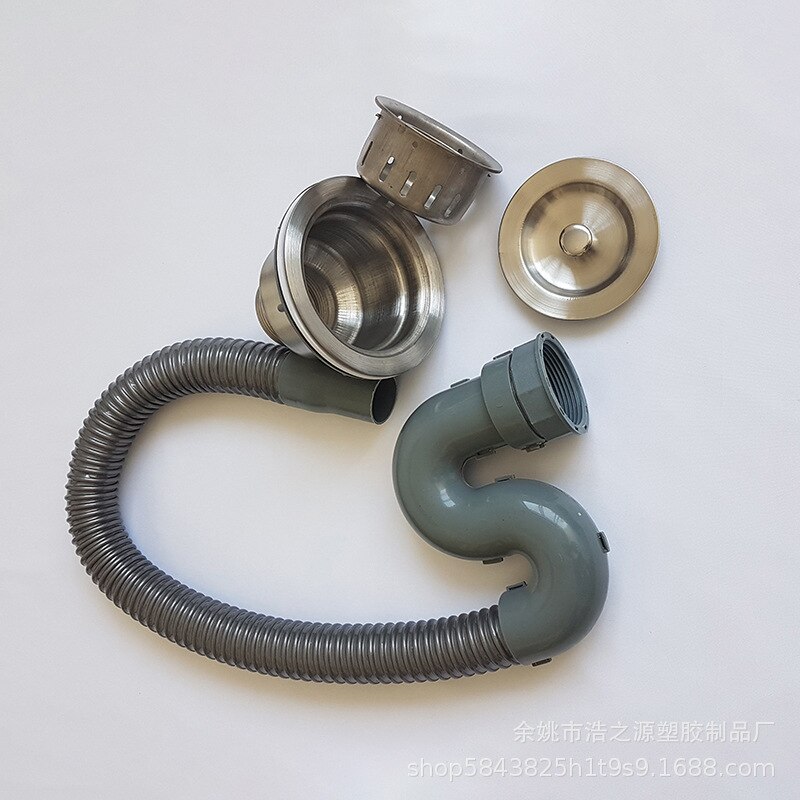 S-Shaped Single Steel Sewer Kitchen Washing Basin Drainer with Overflow Deodorizing Anti-Blocking Stainless Steel Sink Sewer
