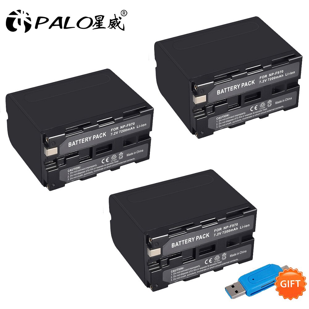 PALO NP-F970 NP-F960 Camera Battery - 7200mAh 7.2V Standard Battery - Dual USB Charger Included: 3 pcs battery