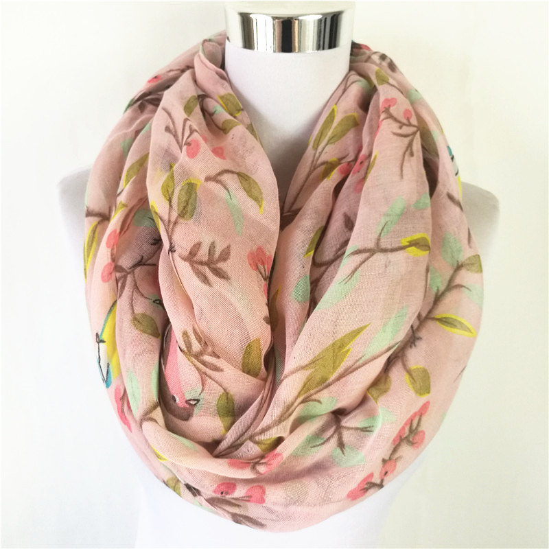 Magpie Bird print Viscose Match Ipek Esarp loop Scarves Flower Infinity Scarf spring Wraps ring scarf for women