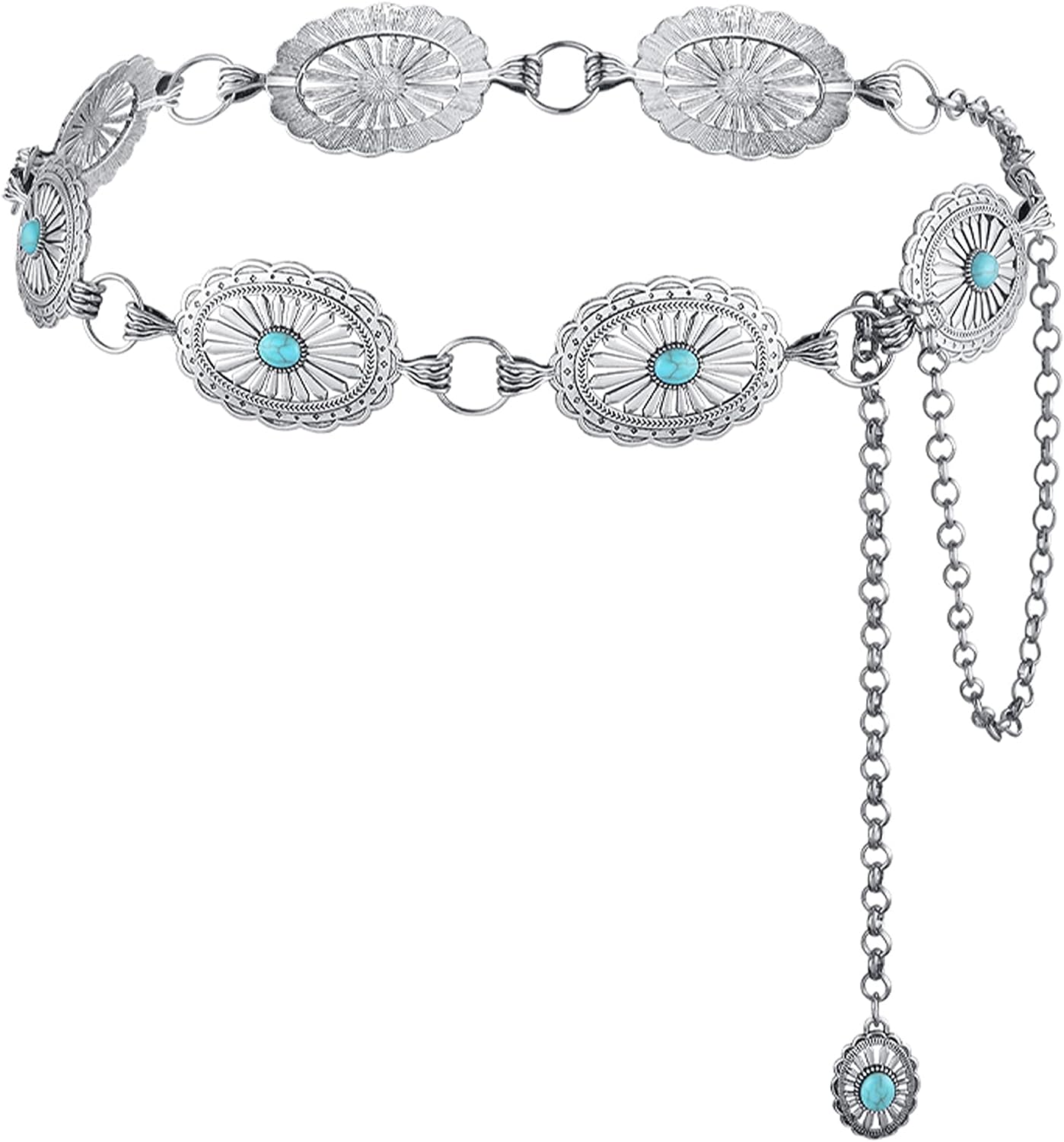 Metal Waist Chain Belt for Women Western Cowgirl Adjustable Concho Silver: Red