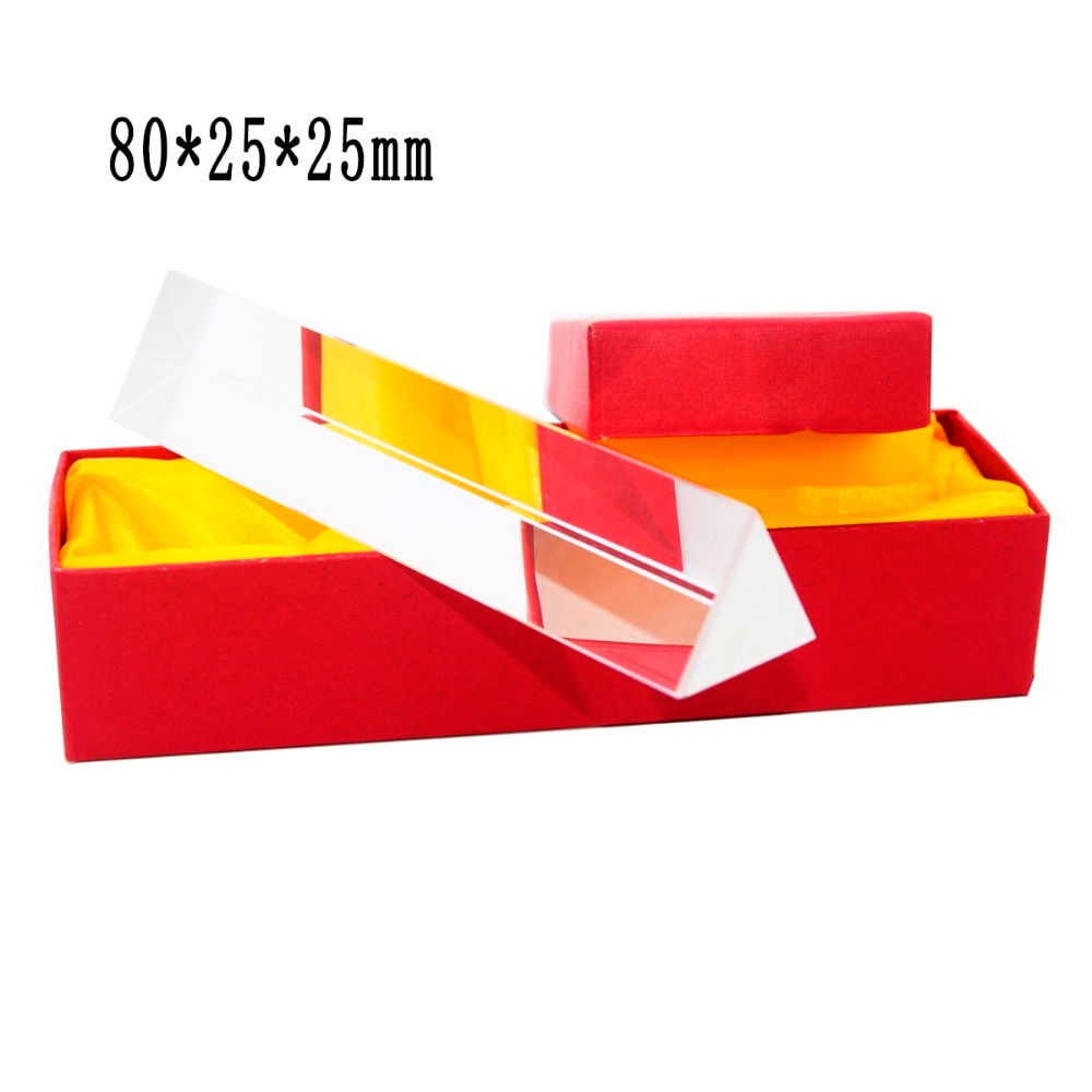(8*2.5cm) Rainbow Optical Glass Reflecting Triangular Prism Physics Teaching Light Spectrum color Triple Prism with Box