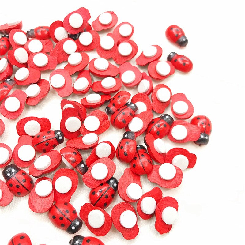 50 st mini nyckelpigor trä hantverk nyckelpigor självhäftande mini kylpasta för barn heminredning prydnad pyssel konstprojekt