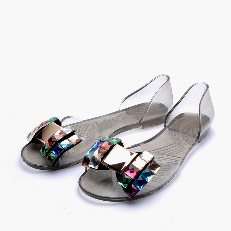 Vrouwen Transparant Sandalen Kleur Crystal Bowtie Flats Bohemen Peep Teen Schoenen Vrouwelijke Zomer Slip-On Strand Casual Schoenen dames