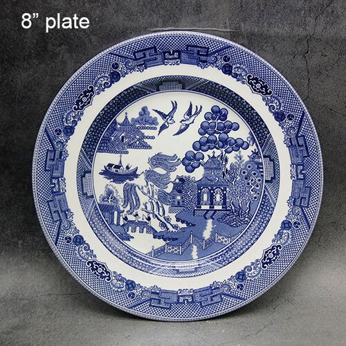 The Blue Willow Dinner Set England Style Dinner Ware Ceramic Breakfast Plate Beef Dishes Dessert Dish Soup Bowl: 8 inch plate