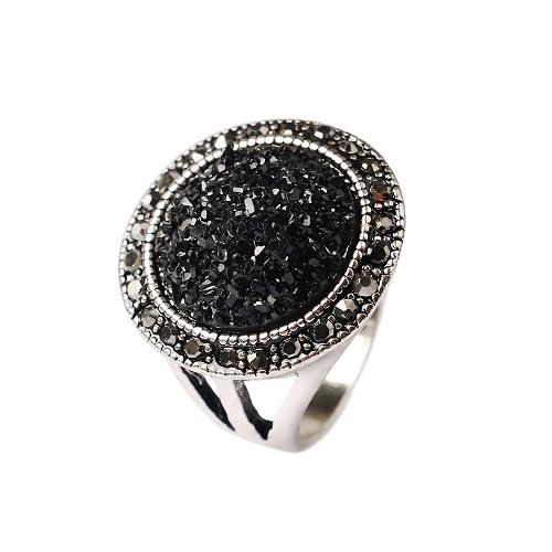 SHUANGR Mode Zwart Gebroken Steen Accessoires Ringen Voor Vrouwen Bohemen Zilver Kleur Sieraden Rvs Engagement Ring