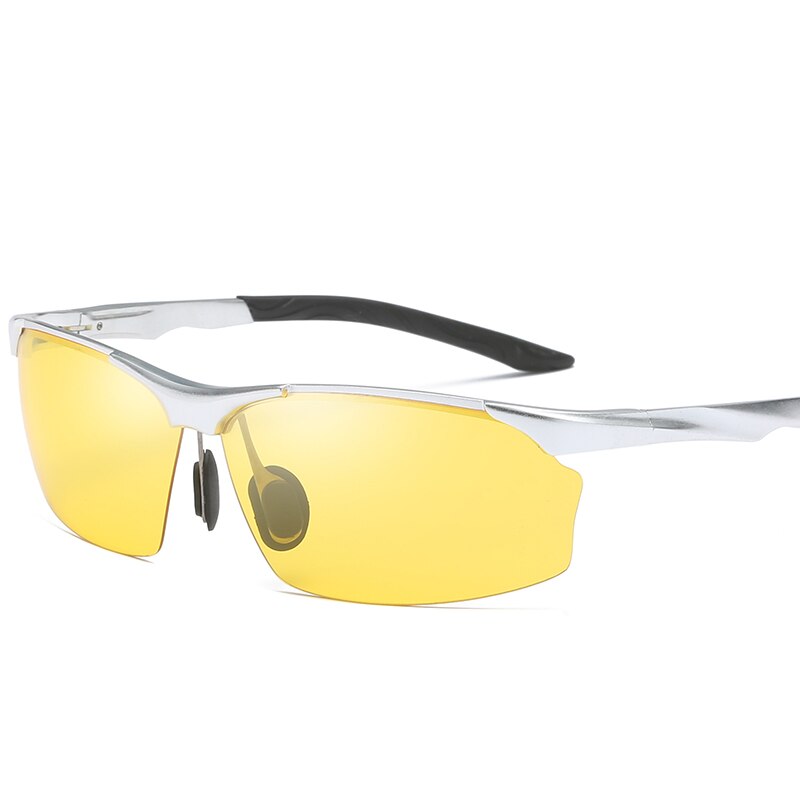 YSO Night Vision Glasses Men Aluminium Magnesium Frame Polarized Night Vision Goggles For Car Driving Fishing Anti Glare 8513: Silver-Yellow
