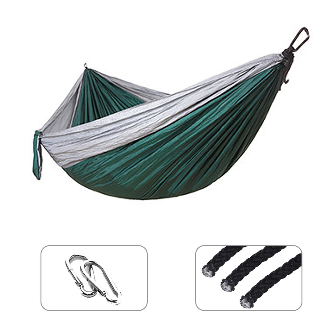 Single Double Hammock Adult Outdoor Backpacking Travel Camping Survival Sleeping Bed Portable Thicken With 2 Ropes 2 Carabiners: Gray add Dark Green