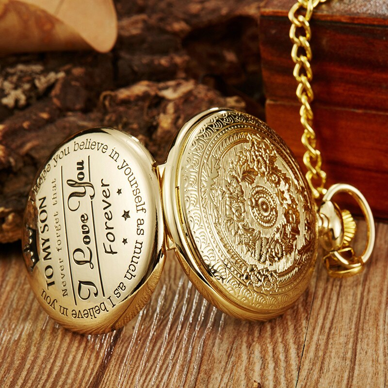Beste Aan Mijn Zoon I Love U Zoon Meisjes Jongens Aanwezig Luxe Gold Steampunk Zakhorloge FOB Ketting Voor ketting Hanger Watche