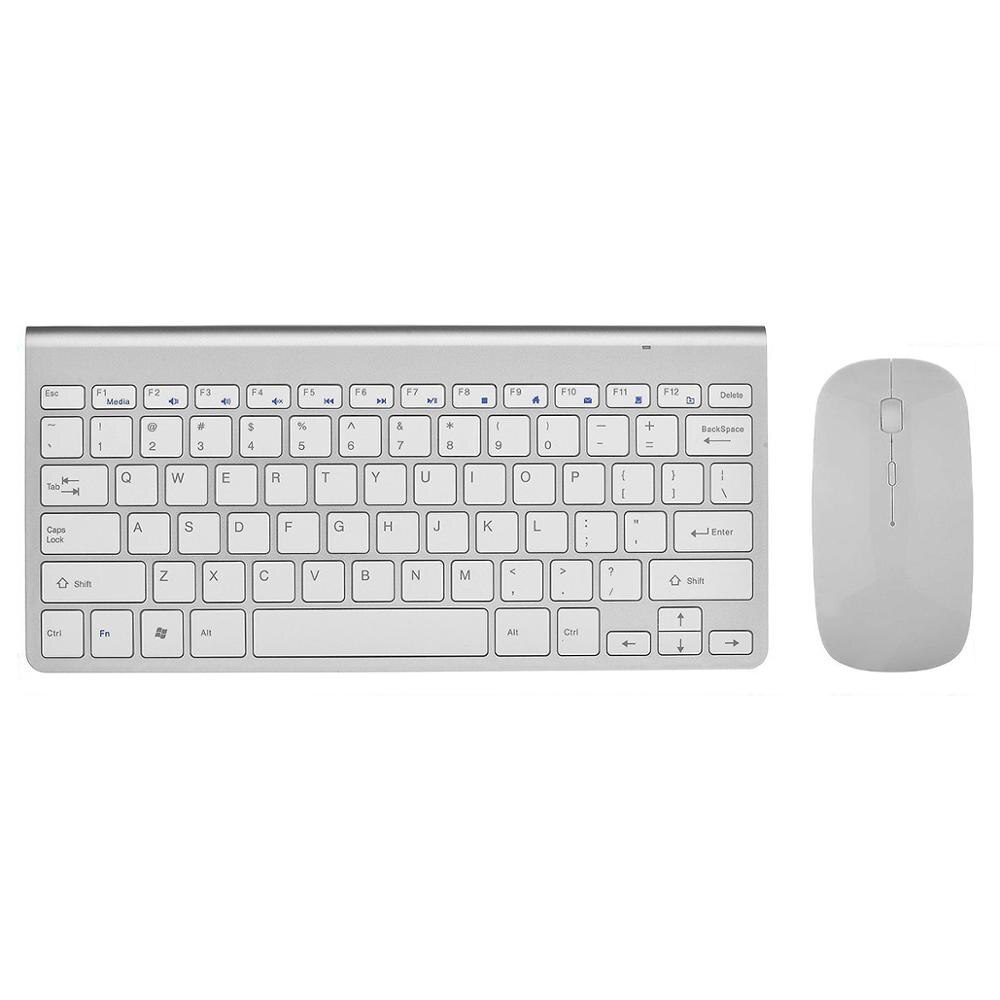 Ultra Thin Office Wireless Keyboard and Mouse Combo Low Noise 2.4G Portable Small Wireless Keyboard Mouse for Desktop Computer: Silver US Layout