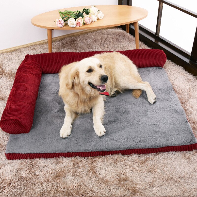 Lyxig stor hundsäng soffa hund katt husdjurskudde för stora hundar tvättbart bo katt nalle valpmatta kennel fyrkantig kudde husdjurshus: Röd / 90 x 75 x 17