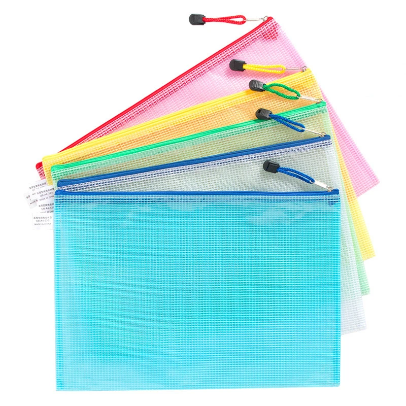 PVC Stationery Storage Bag Folder File Mesh Zipper Pouch A4 A5 A6 B4 B5 A3 B4 Document Bag File Folders School Office Supplies