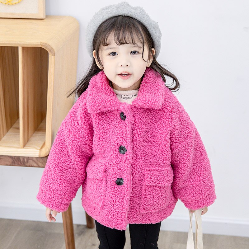 Baby Girls Winter Jackets Lambs Wool Coats Kids Warm Jackets berber Fleece Children Outerwear Girls Loose Coats Baby Overcoat: rose / 8