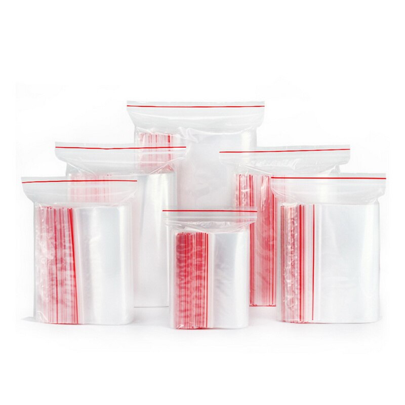 100pcs/pack Resealable Zip Lock Bags Self Seal Clear Plastic Poly Bag Food Storage Package Reclosable Vacuum Fresh Bag