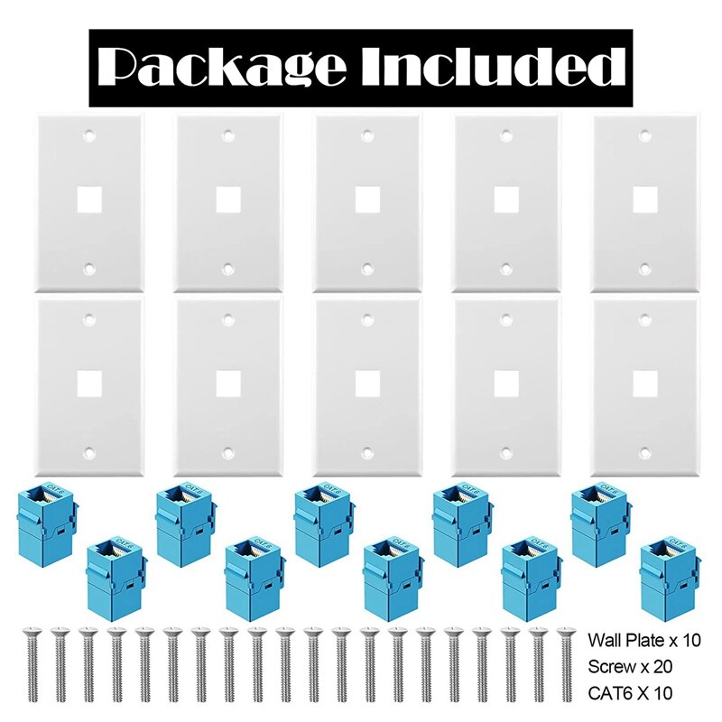 10 Pieces Ethernet Wall Outlet Plate Cat6 RJ45 Wall Plate Jack Female To Female Ethernet Inline Coupler Plates Ethernet