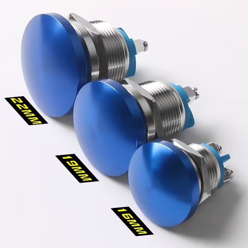 16mm/19mm/22mm,Panel Metal Switch With Screw,No Welding Big Head Momentary Not Fixed Push Button Auto Reset,200V 2A 1NO: XL / Blue